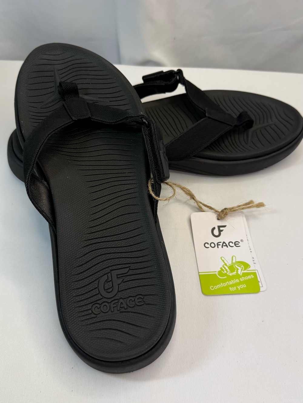 COFACE Black Comfort Slide Adjustable Sandals